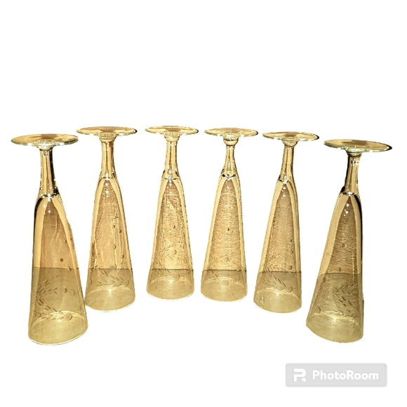 Vintage Set Of 6 Noritake Sasaki Leafy Vine Clear Crystal Champagne Glasses - Picture 2 of 11